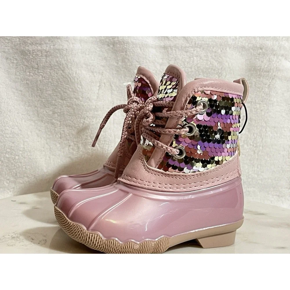 Girls Sequin Rain & Snow Boots Sparkly Upper Half